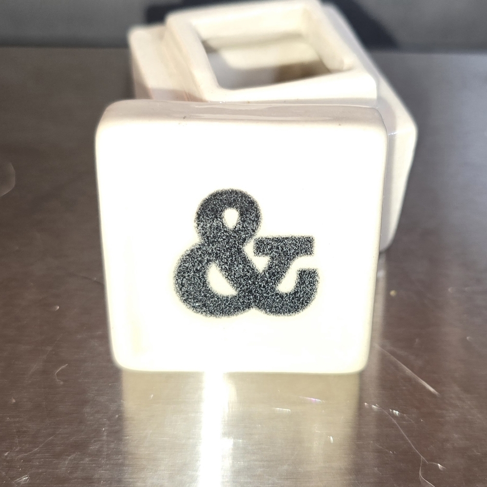 White Ceramic Ampersand & Trinket Stash Box Accent Cube 1.5"